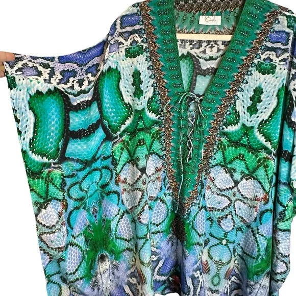 Camilla Los Pozas Short Lace Up Kaftan A Land Of Wonder 100% Silk Revolve Sequin - Picture 5 of 15